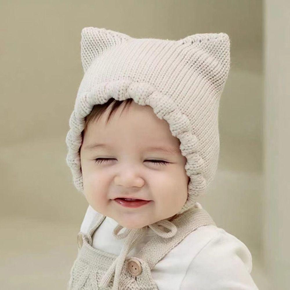 Winter Baby Knitting Hat Solid Color Ear Protection Cap Cute Cat Ear Knit Hat Boys Girls