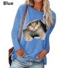 2024 Autumn Winter Womens Clothing Casual Loose T-Shirts Femme Long Sleeve Hoodies Cute Cat Print Pullover Ladies Round Neck Top