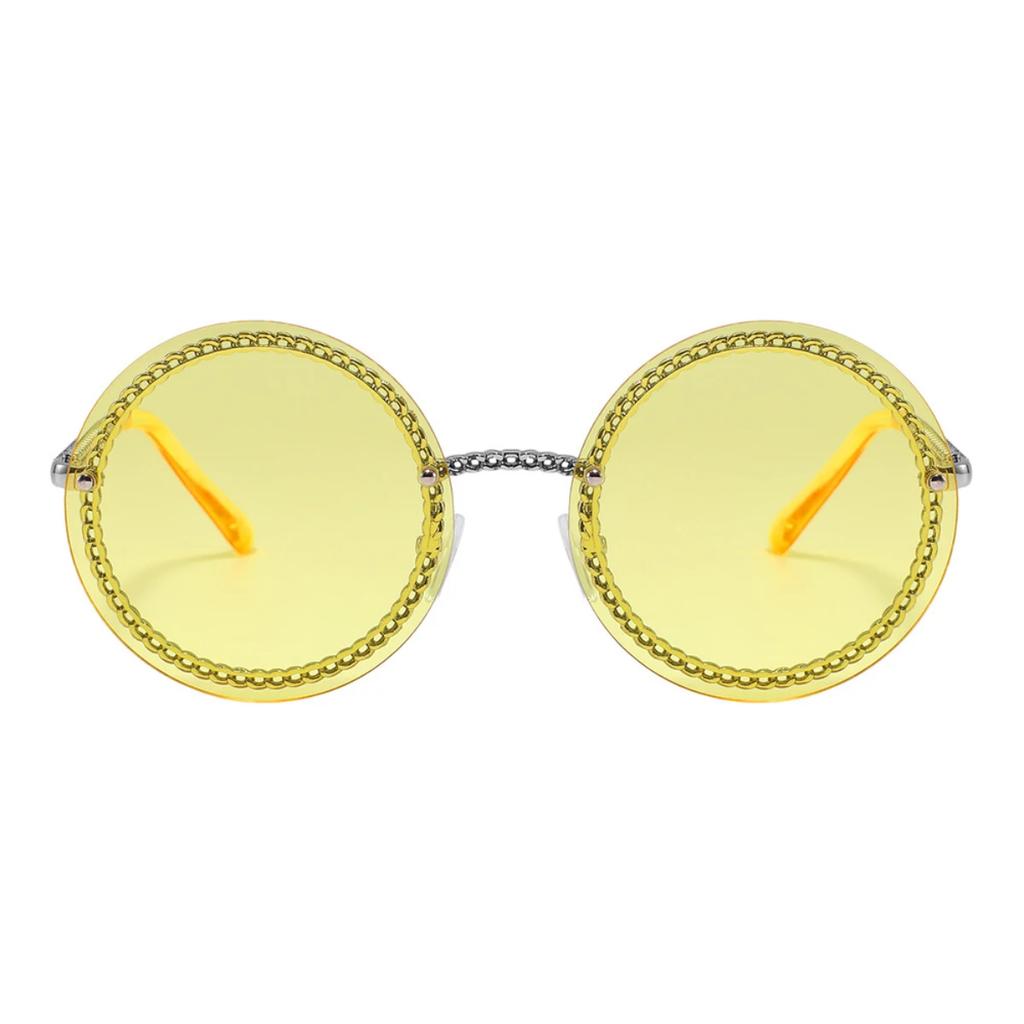 Luxury Metal Chain Round Sunglasses Rimless Brand Shades For Women Circle Sun Glasses Gradient Zonnebril Dames