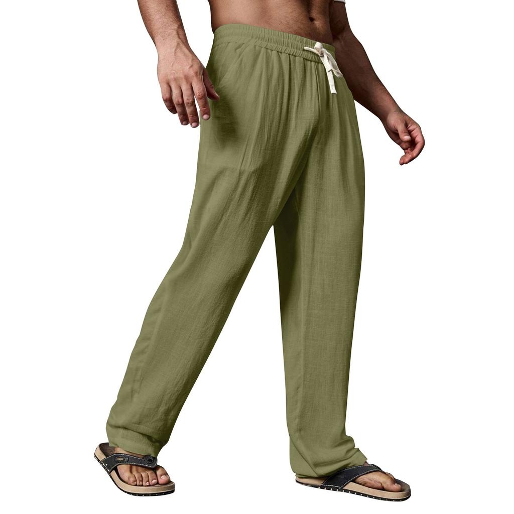 Мужские летние повседневные брюки на шнурке Мужские дышащие брюки из хлопка и льна