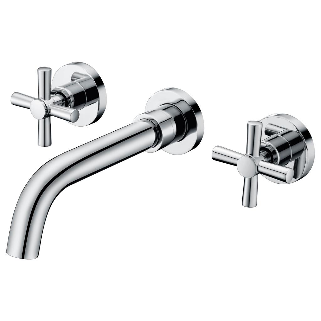Wall Mount Bathroom Faucet Nickel,Cross Handles and Rough-in Valve Included