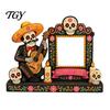 Unique Mexican Culture Gift Day of The Dead Photo Frame, Vivid Floral Sugar Bone Patterns Print, Traditional Altar Ornaments Katrina Skeleton