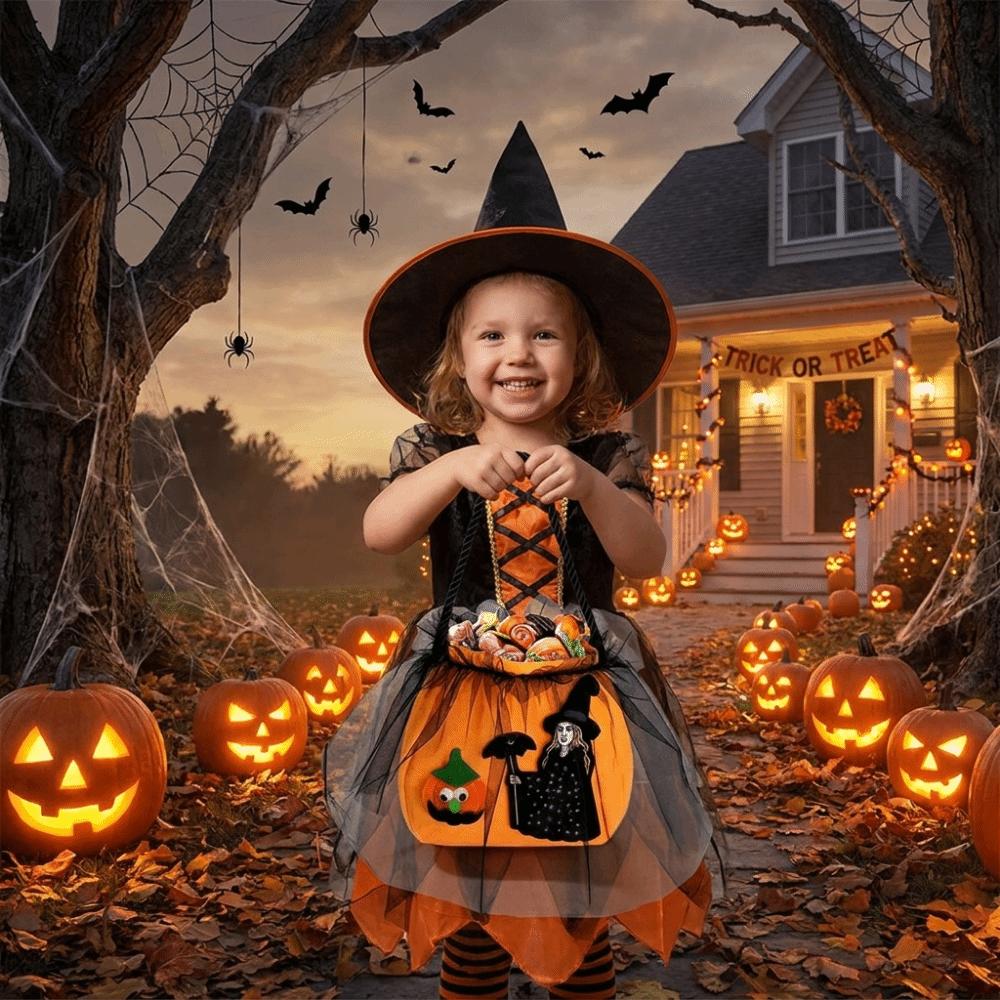 Non-woven Witch Pumpkin Treat Pouch Hand‑held Snack Storage Bag Trick Or Treat