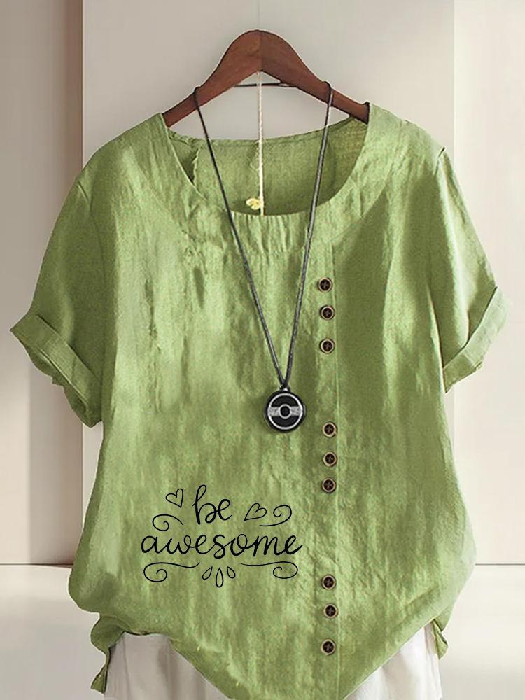 Women's Fashion Black Letters Printing Shot Sleeve T-shirt Loose Cotton Shirt Casual Loose Summer Blouse Tops Plus Size