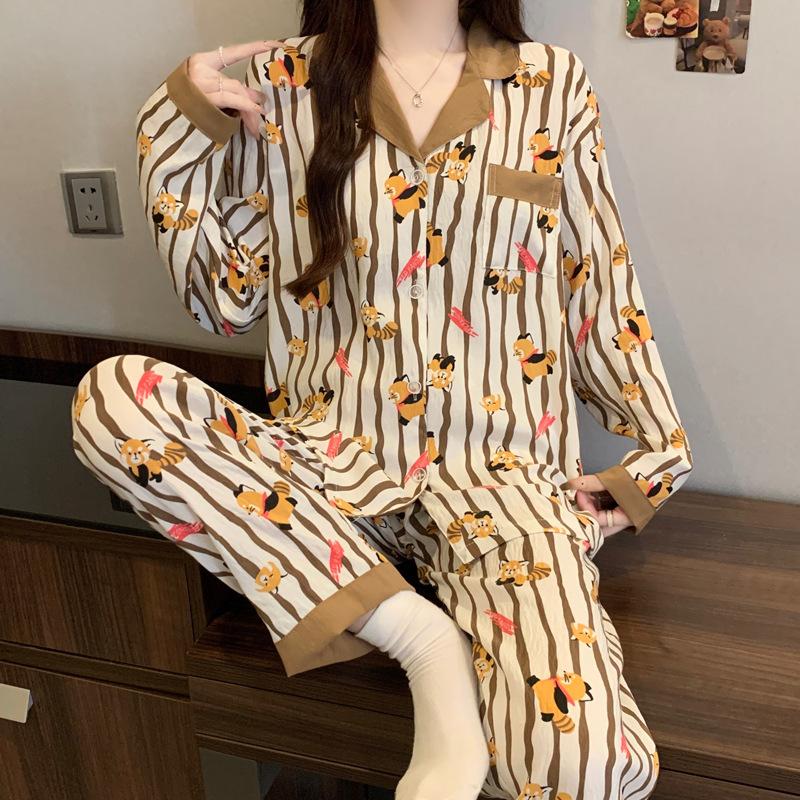 Cartoon Polka Dot Doll Collar Cloud Cotton Sweet Pajamas Ladies Loungewear Long Sleeve Set
