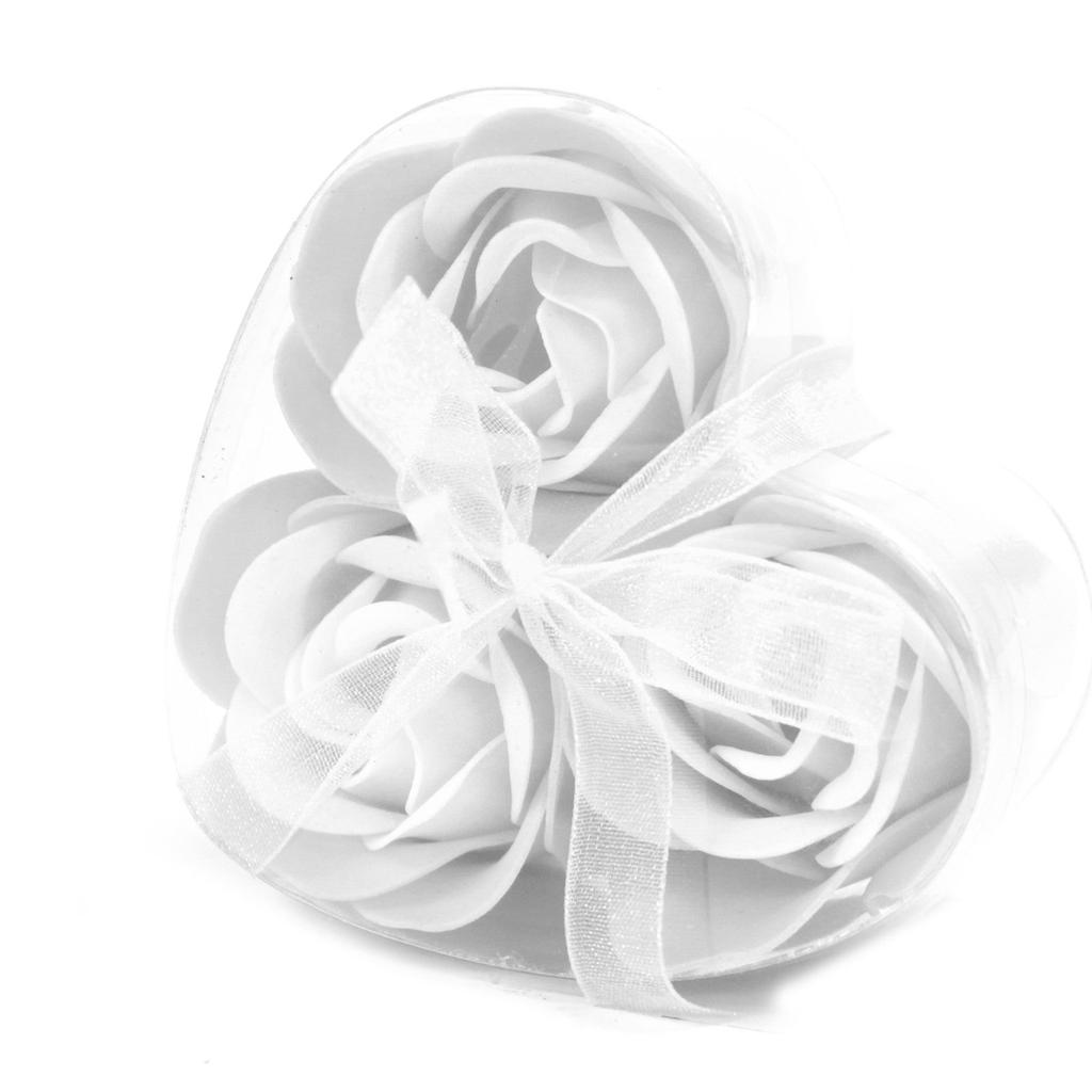 4x Soap Flower Heart Boxes Set of 3 White