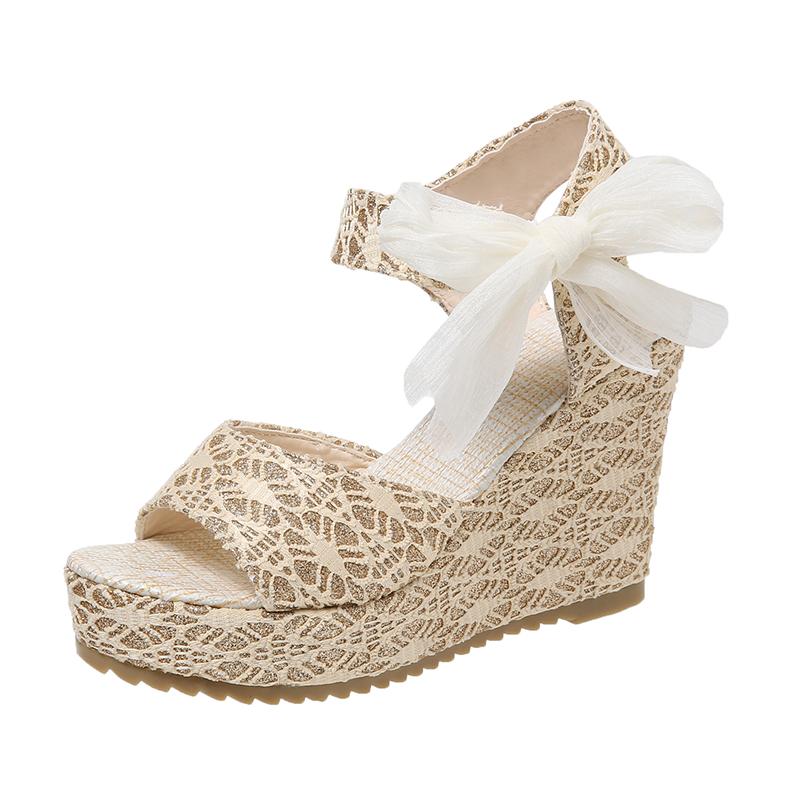 Женские босоножки на высоком каблуке, босоножки на танкетке с открытым носком, весенне-летние сандалии, модные повседневные нарядные сандалии на платформе с лентой на шнуровке, Sandalias De Mujer