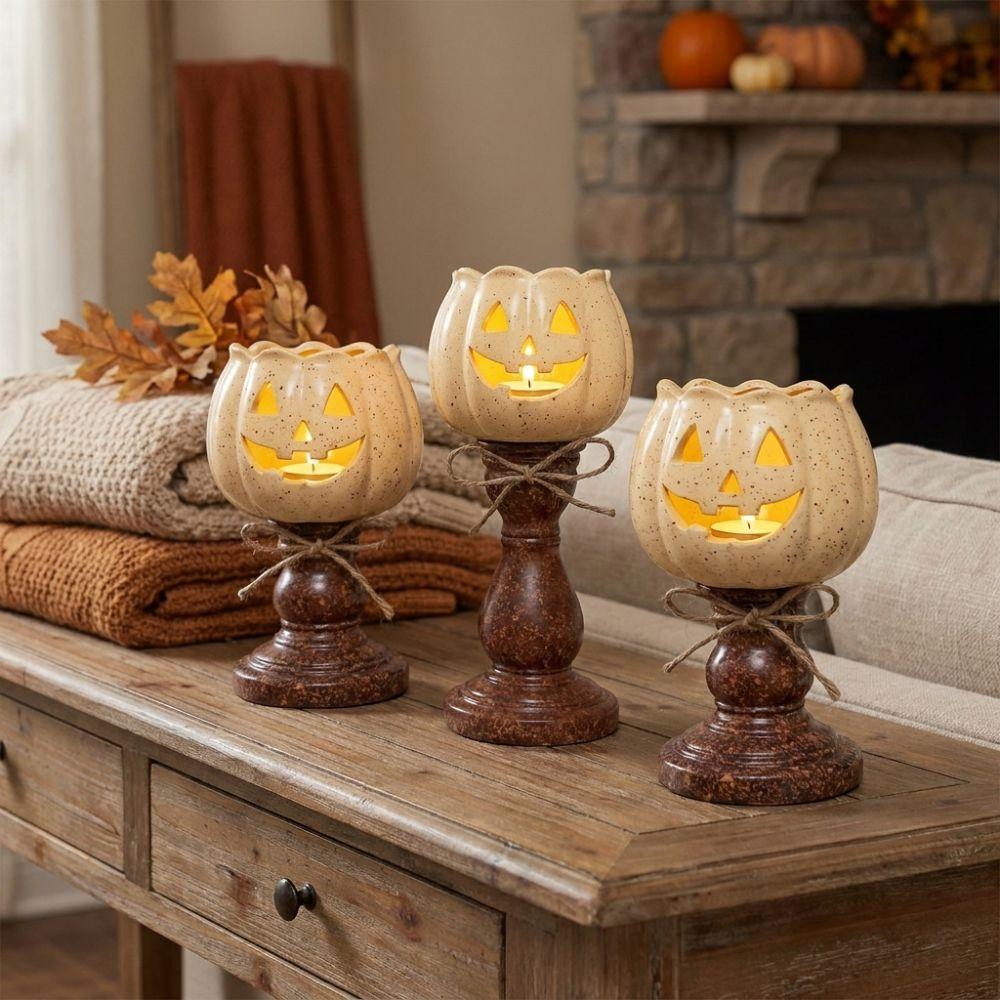 Vintage Style Halloween Pumpkin Lamp Antique Finish Tealight Candle Holder Lamp Autumn Home Decor