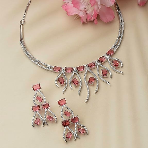 Современное ожерелье с родиевым покрытием из американских бриллиантов и серьги, комплект украшений для девочек и женщин