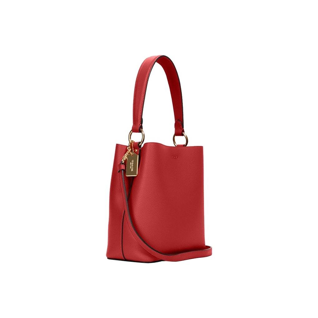Coach Town 21 Fashion Solid Pebble Grain Leather Bucket Bag Women Bags Red 1011-IMS75