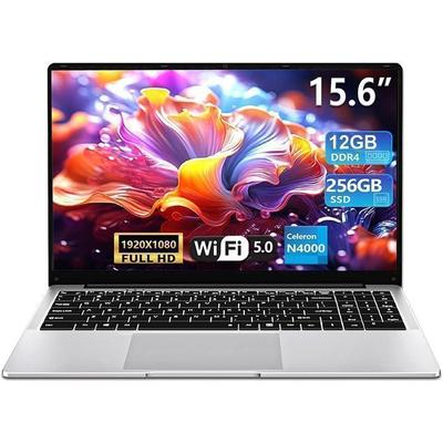 15,6" Портативный ПК, 12 ГБ ОЗУ DDR4, 256 ГБ SSD, Процессор N4000, Windows 11 PRO, WiFi5, Ноутбук с полноразмерной клавиатурой