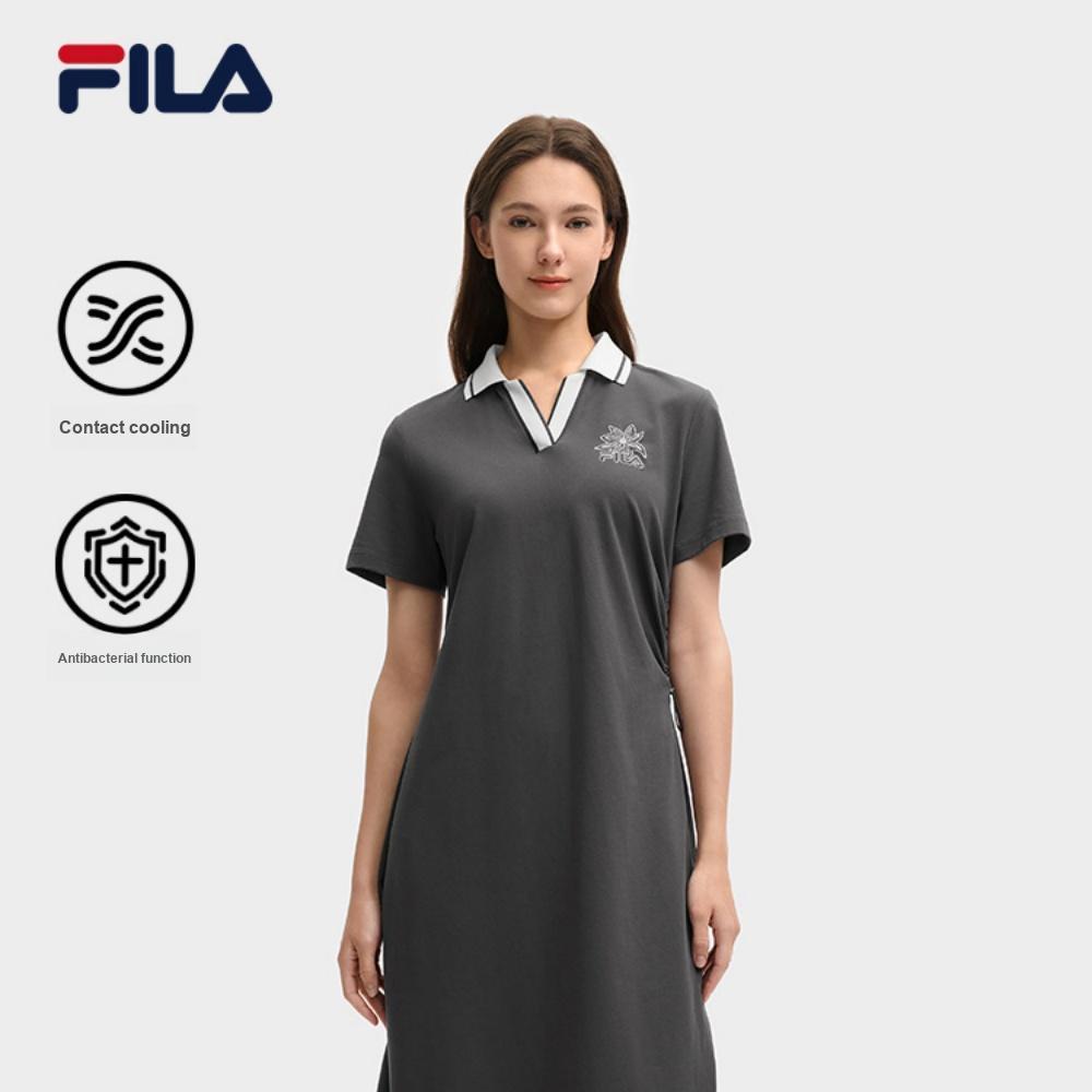 Fila Современное Наследие Расслабленная Праздничная Мода Повседневное Удобное Платье с Длинным и Коротким Рукавом Женские платья Starship-Gray F11W528310F-GY