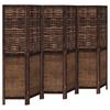 6 Piece Room Divider Dark Brown Solid Paulownia Wood