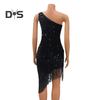 Женское вечернее платье с косым подолом и пайетками, одно скошенное плечо, без рукавов, облегающее, для вечеринки, свадьбы, коктейля, клуба, миди-платье