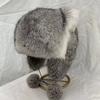 Шляпа из натурального кроличьего меха с ушками кошки, женская, осенне-зимняя, милая, с помпоном, ушками, утолщенная, теплая