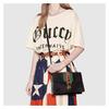 Gucci Sylvie gold buckle striped web grosgrain bow wide shoulder strap leather handbag crossbody bag shoulder bag small women's black