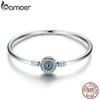 BAMOER Authentic 925 Sterling Silver Blue Eyes Clear CZ Snake Chain Heart Bangle & Bracelet