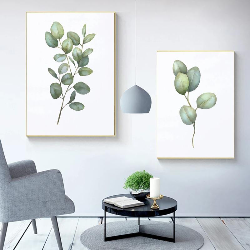 Акварельные листья зеленые постеры ботанические эвкалиптовые принты холст картины настенные художественные картины для гостиной украшения дома