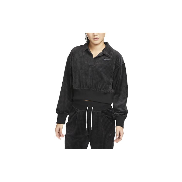 Nike Спортивная одежда Укороченный пуловер с логотипом Женские топы Черный DV7815-010