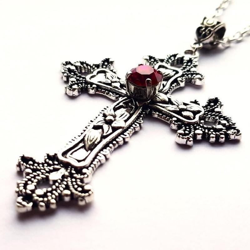Cross Diamond Pendant Jewelry Necklace Silver Tone Gothic Punk Jewelry Fashion Glamour Statement Women Gifts