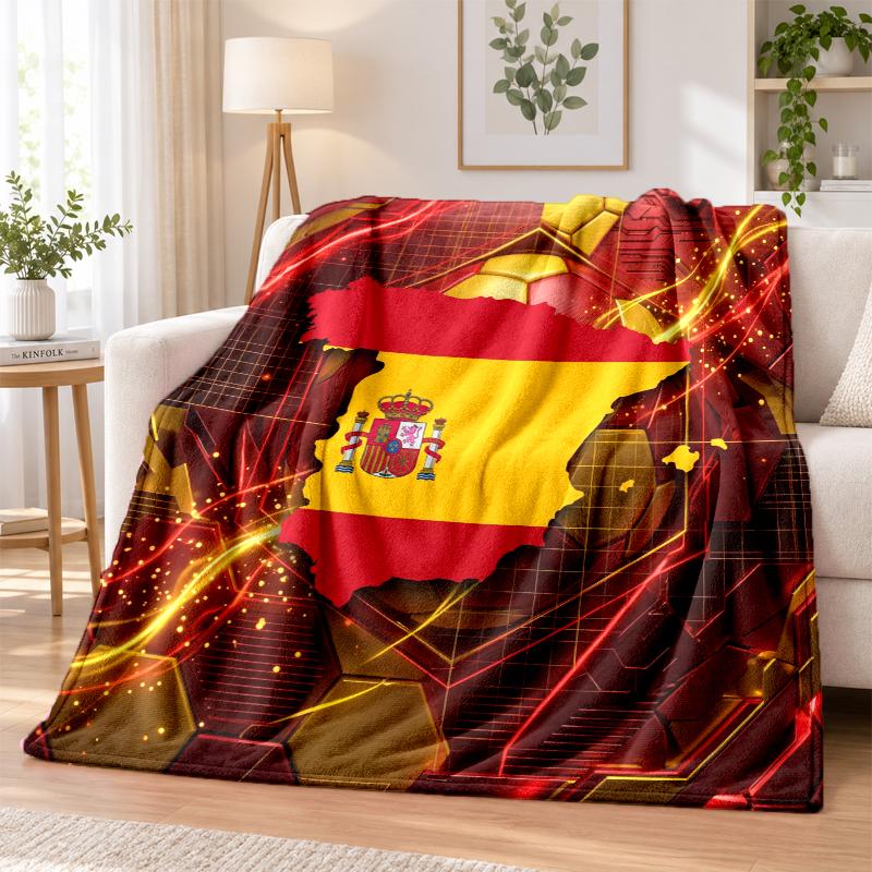 Spain Football Printed Flannel Blanket Warm Comfort Bed Throw For Indoor Home Decoration