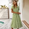 V-Neck Women's Spring Summer Vintage Short Sleeve Long Dress Clothing  Party A-Line Polka Dot Dress Party Dresses