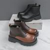 Мужские модные ботинки челси темно-коричневые высокие на толстой подошве кожаные туфли модные с острым носком брендовые мужские ботинки размеры 38-46