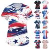 Women's Short Sleeve Independence Day Printed V-Neck Pocket Workwear Top