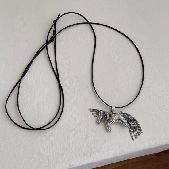 Ожерелье с подвеской в виде лошади, сплав, подвеска-лошадь с кисточкой-хвостом, грива, с регулируемым шнурком, повседневное ожерелье с животным