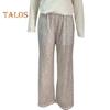 Women Elastic High Waist Flared Pants Sequins Decor Slim Fit Long Trousers High Street Long Pants Streetwear
