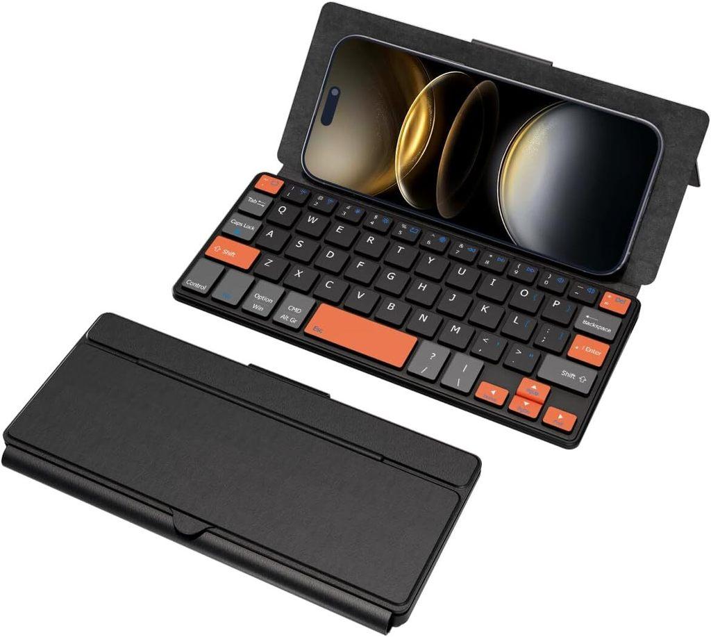 Foldable Bluetooth Keyboard with Stand and Case, JOMAA,Black, Compatible with iOS, Android, Windows