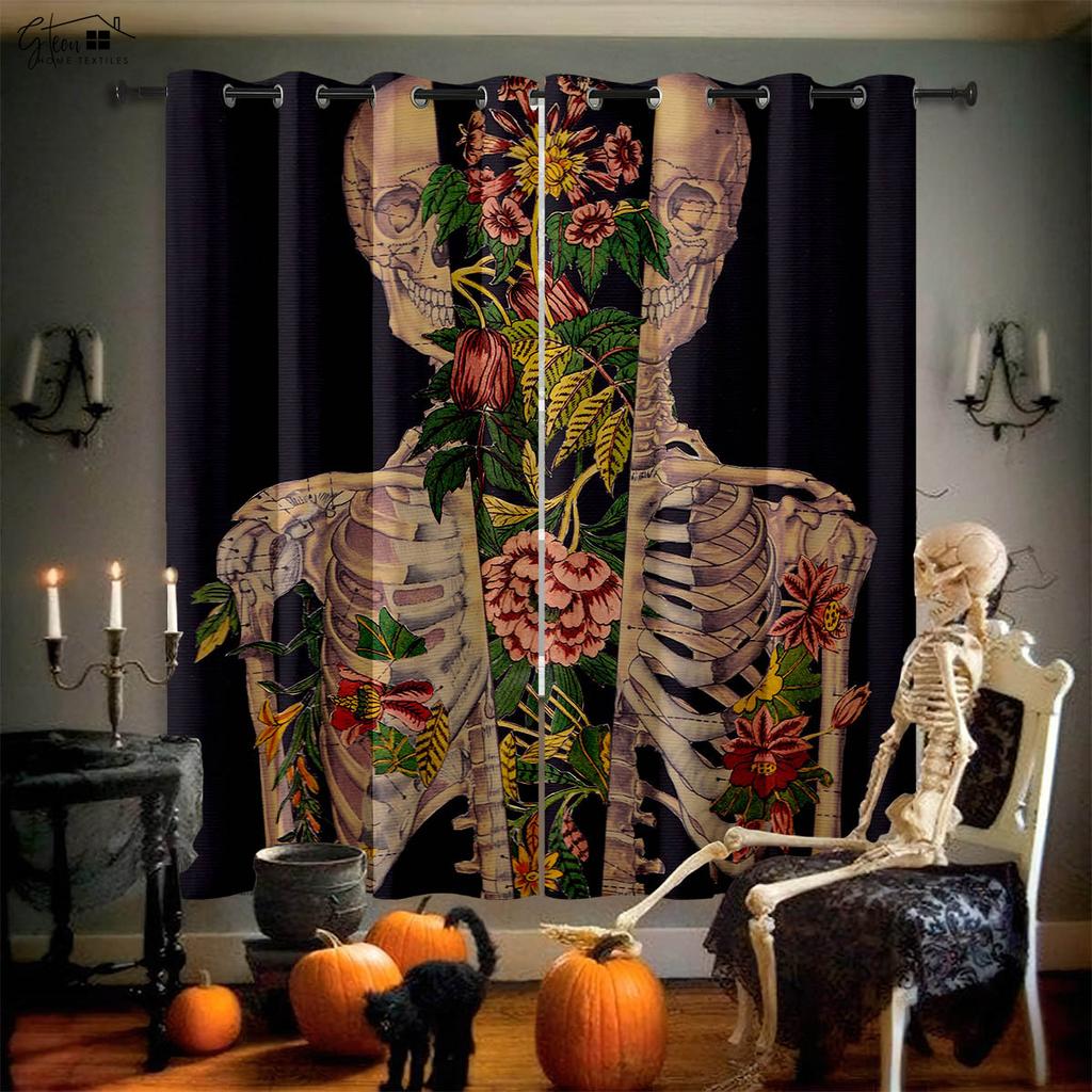 Череп Роза Шторы Ретро Tricky Dark Ins Секретная Комната Бар Спальня Хэллоуин Рождество Праздничные Украшения Шторы 2 ШТ.