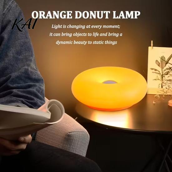 Aesthetic Room Decor Donut Night Light, Wireless Rechargeable 2-in-1 Table Lamp with Touch Dimmer, Modern Home Atmosphere Light Warm Orange Glow Wall
