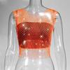 Leqoel Sexy Mesh Out Backless Tank Hollow Summer Rhinestones Tops New Fashion Party See Through Fishnet Crop  for Women