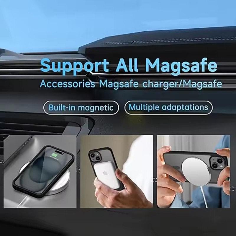 Роскошный прочный магнитный чехол Magsafe Hard Case для iPhone 16 15 14 13 12 11 Pro Max Plus прозрачный матовый тонкий противоударный чехол
