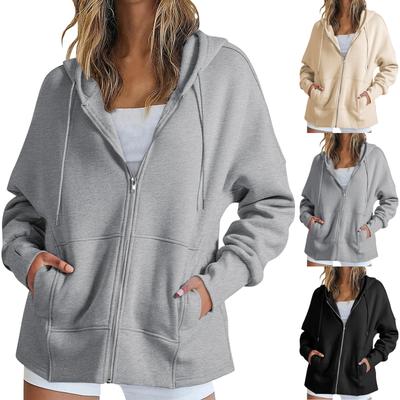 Женские толстовки с капюшоном на молнии с длинным рукавом, осенние свободные толстовки, куртки с карманами, модная одежда, толстовки с капюшоном для женщин