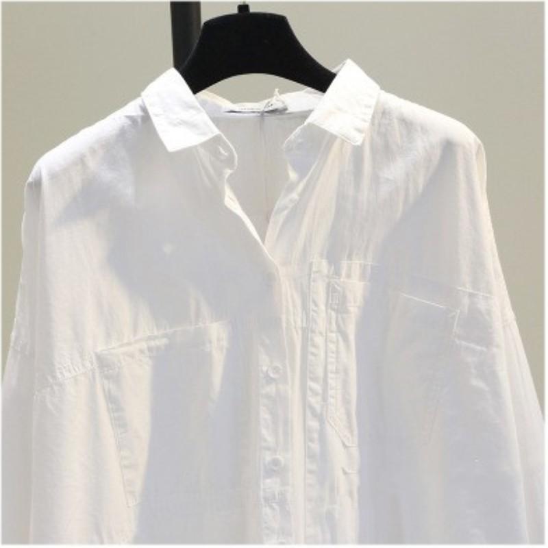 Женская весенняя свободная повседневная белая рубашка с длинным рукавом, женская простая офисная блузка на пуговицах