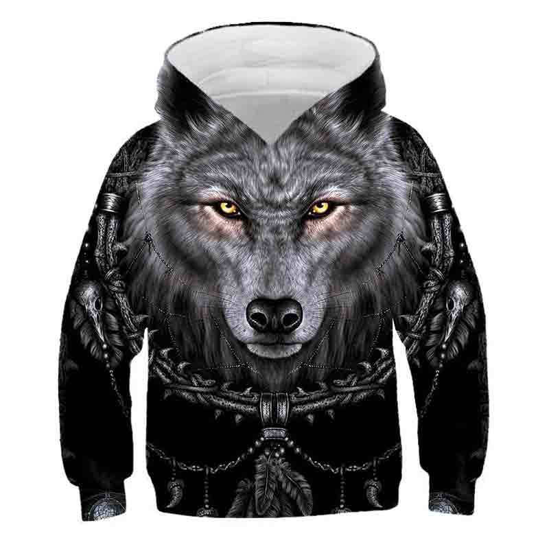 2024 Новый Wolf 3D Printed Hoodie Boys Весна Осень Повседневный свитер для мальчиков Спортивный костюм Модная одежда для мальчиков 4-14Y Hoodies Одежда