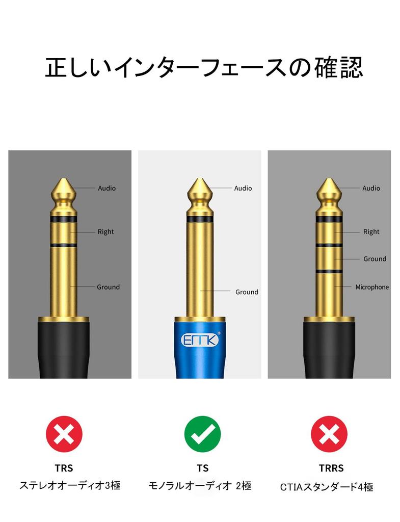 Гитарный кабель EMK гитарный уплотнитель 3M стандартный штекер папа-папа нейлон металл для электрического синего цвета 6,35 мм 1/4" [тяжелый и разъем]