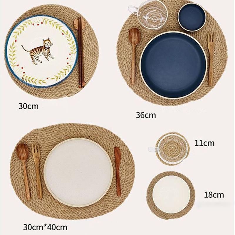Hand Woven Insulation Pad Simple Natural Hemp Rope Placemat Countryside Linen Placemat