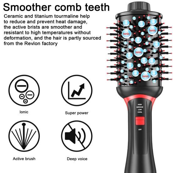 2-в-1 фен-щетка с отрицательными ионами, керамический титановый цилиндр, фен для защиты от вьющихся волос, выпрямитель для волос с горячим воздухом, инструмент для женщин и девочек