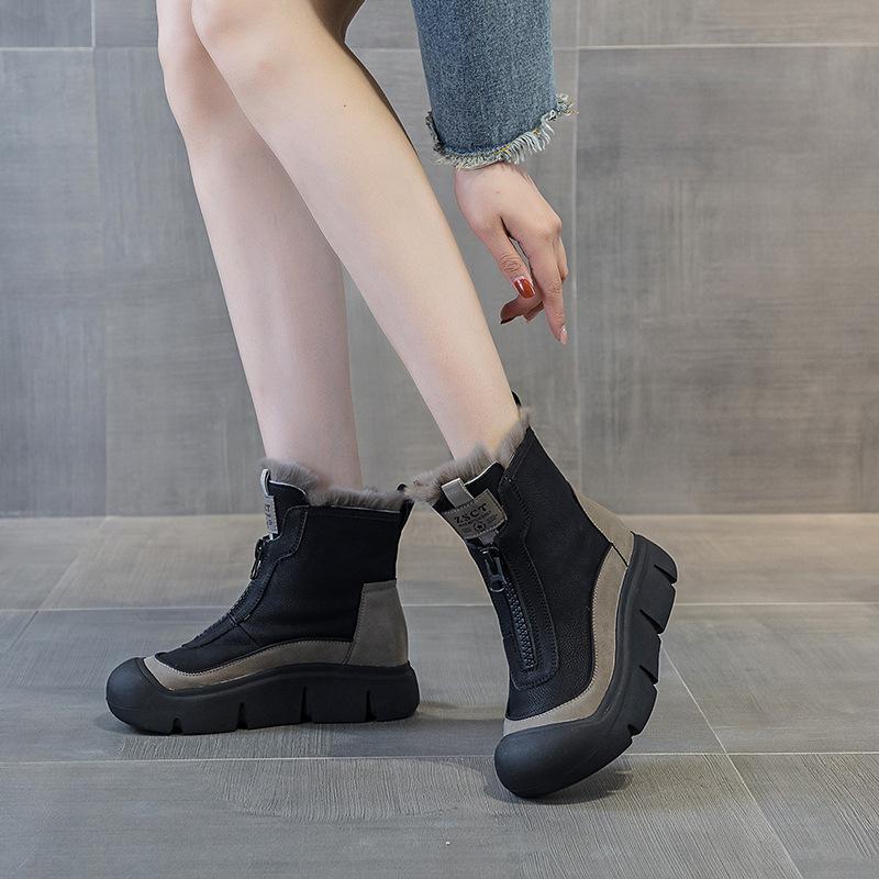 Женские ботинки из мягкой кожи ботинки Мартина удобная женская обувь осенние новые бархатные короткие ботинки осень и зима