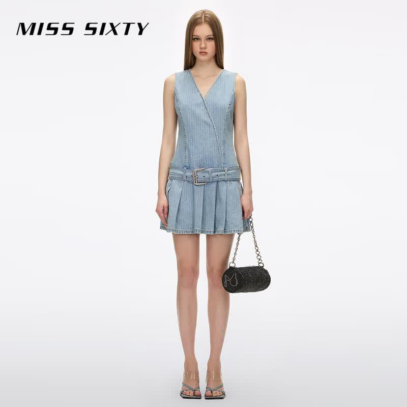 Miss Sixty Женское полосатое плиссированное джинсовое мини-платье