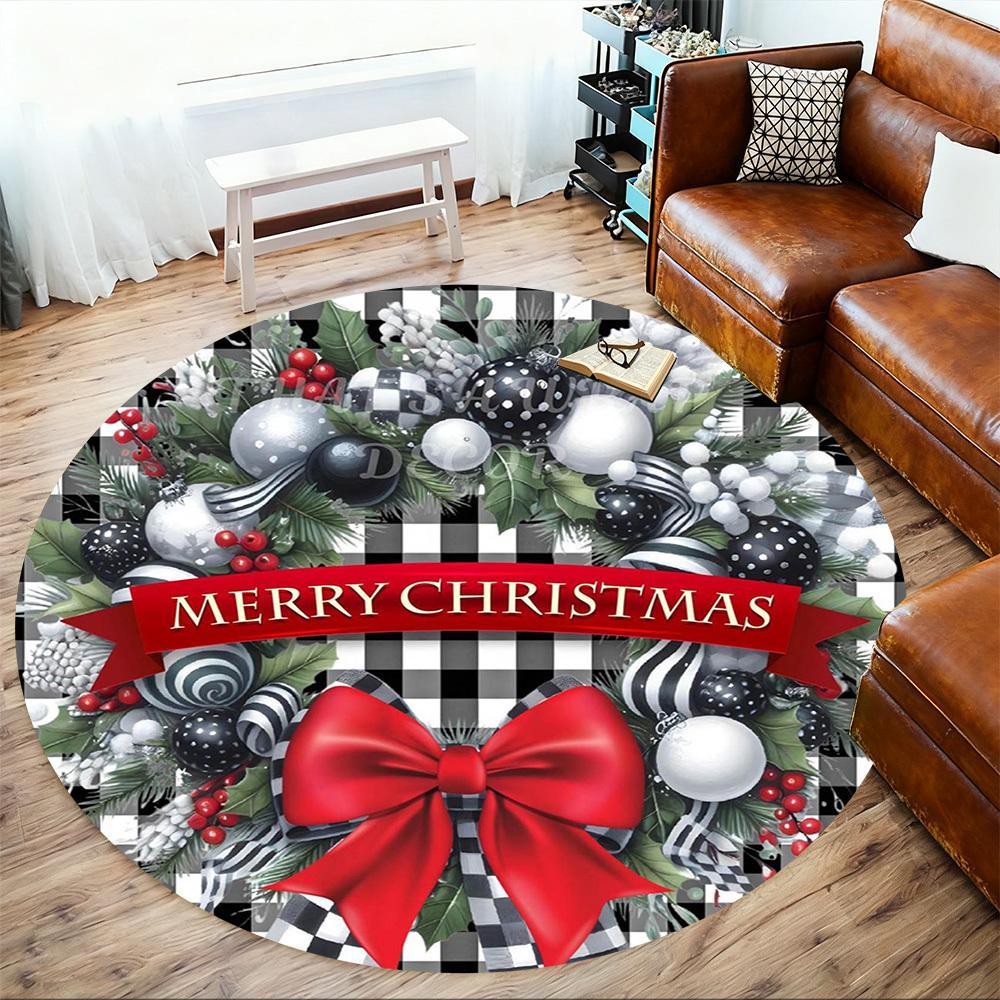 1PC Christmas Wreath Office Round Area Rug, Under Office Chairs Bedroom Living Room Home Decor,Carpet for Office, -1110277
