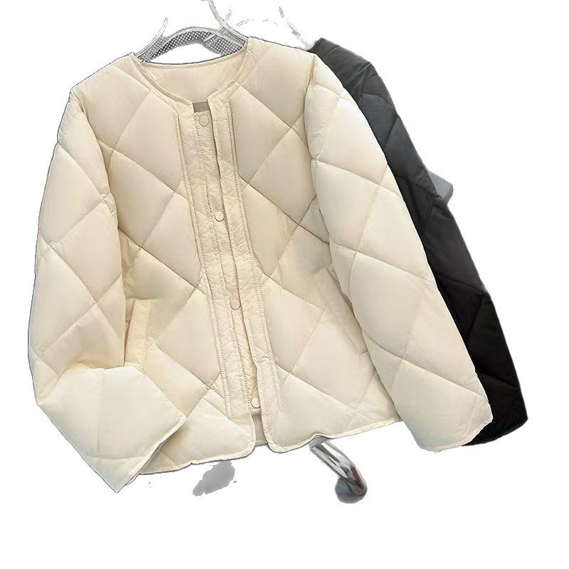 Autumn and Winter Thin Down Cotton Cotton Jacket Collarless Rhombus Grid Small Man Thin Women's Jacket