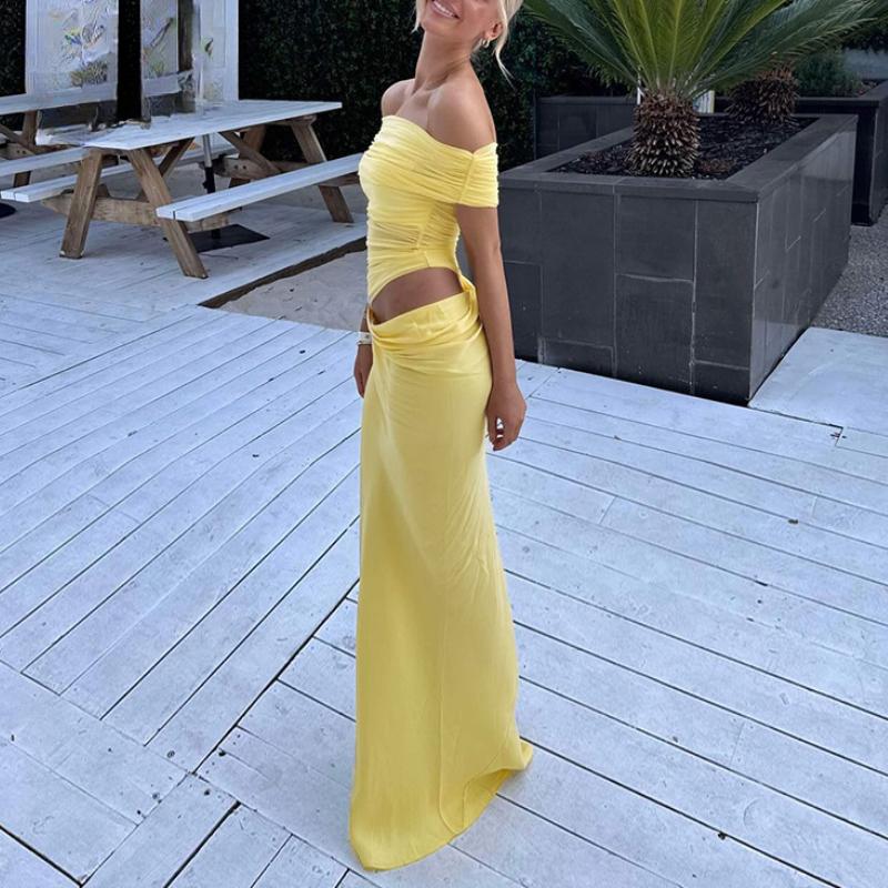 Сексуальное однотонное платье в сетку с одним вырезом и открытой талией в европейском и американском стиле