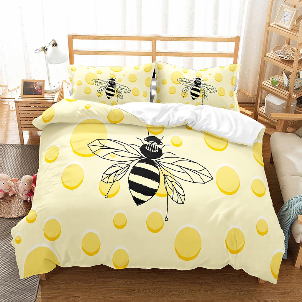 Yellow Bee Duvet Cover Set Cartoon Wild Animals Pattern Quilt Cover With Pillowcase Lightweight Soft Gift King Queen Full Size