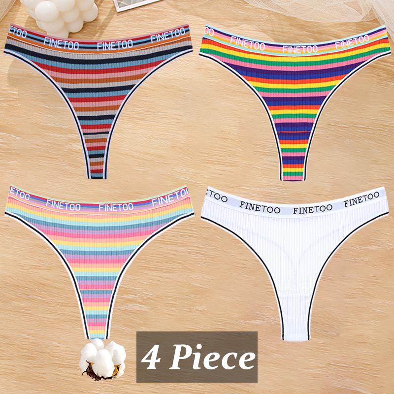 4Pcs/Set Women Cotton Colorful Stripe Panties Sexy Underwear G-Strings Rainbow Thongs Female Soft Breathable Intimates Lingerie