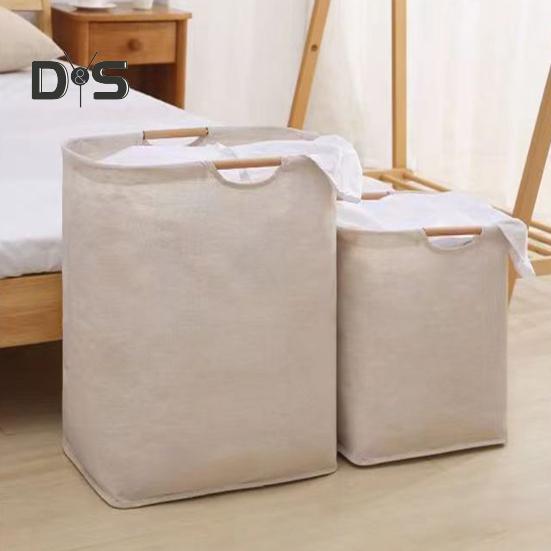 Корзина для белья с бамбуковой ручкой, складная конструкция, большая вместимость, водонепроницаемая тканевая корзина для белья