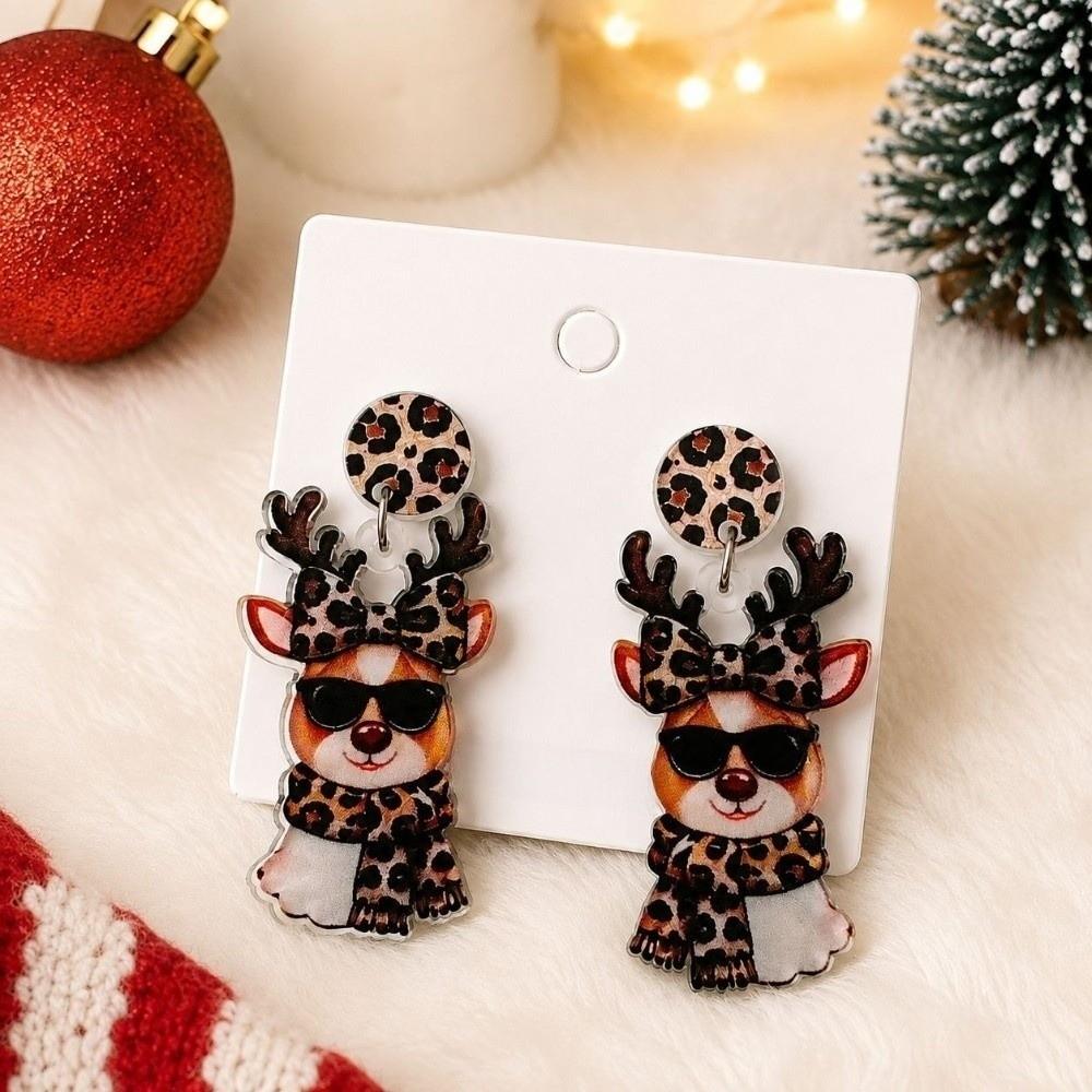 2D Flat Acrylic Leopard Pendant Earrings Snowman Ladies' Ear Jewelry Christmas Earrings Christmas